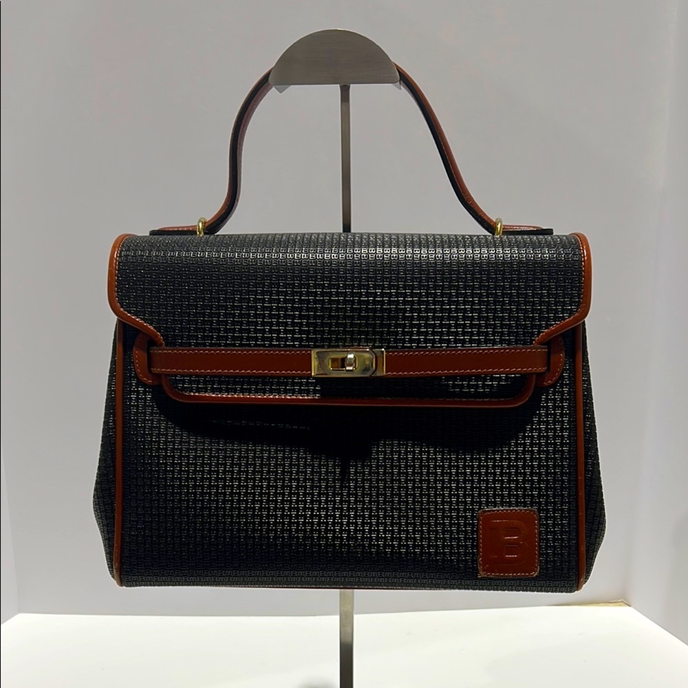 Bally black and brown Kelly style handbag